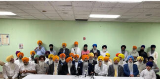 ਅਮਰੀਕਾ ਦੀਆਂ ਸਿੱਖ ਜਥੇਬੰਦੀਆਂ ਵੱਲੋਂ ਵੱਡੀ ਪ੍ਰੈਸ ਕਾਨਫਰੰਸ ਕਰਕੇ, ਪੰਥ ਵਿਰੋਧੀ ਭਾਰਤੀ ਸਟੇਟ ਦੇ ਨੁਮਾਇੰਦਿਆਂ ਵਿਰੁੱਧ ਡੱਟ ਕੇ ਖਲੋਣ ਲਈ ਸਪੱਸ਼ਟ ਸੁਨੇਹਾ ਦਿੰਦਿਆਂ ਇਕਮੁਠਤਾ ਦਾ ਪ੍ਰਗਟਾਵਾ